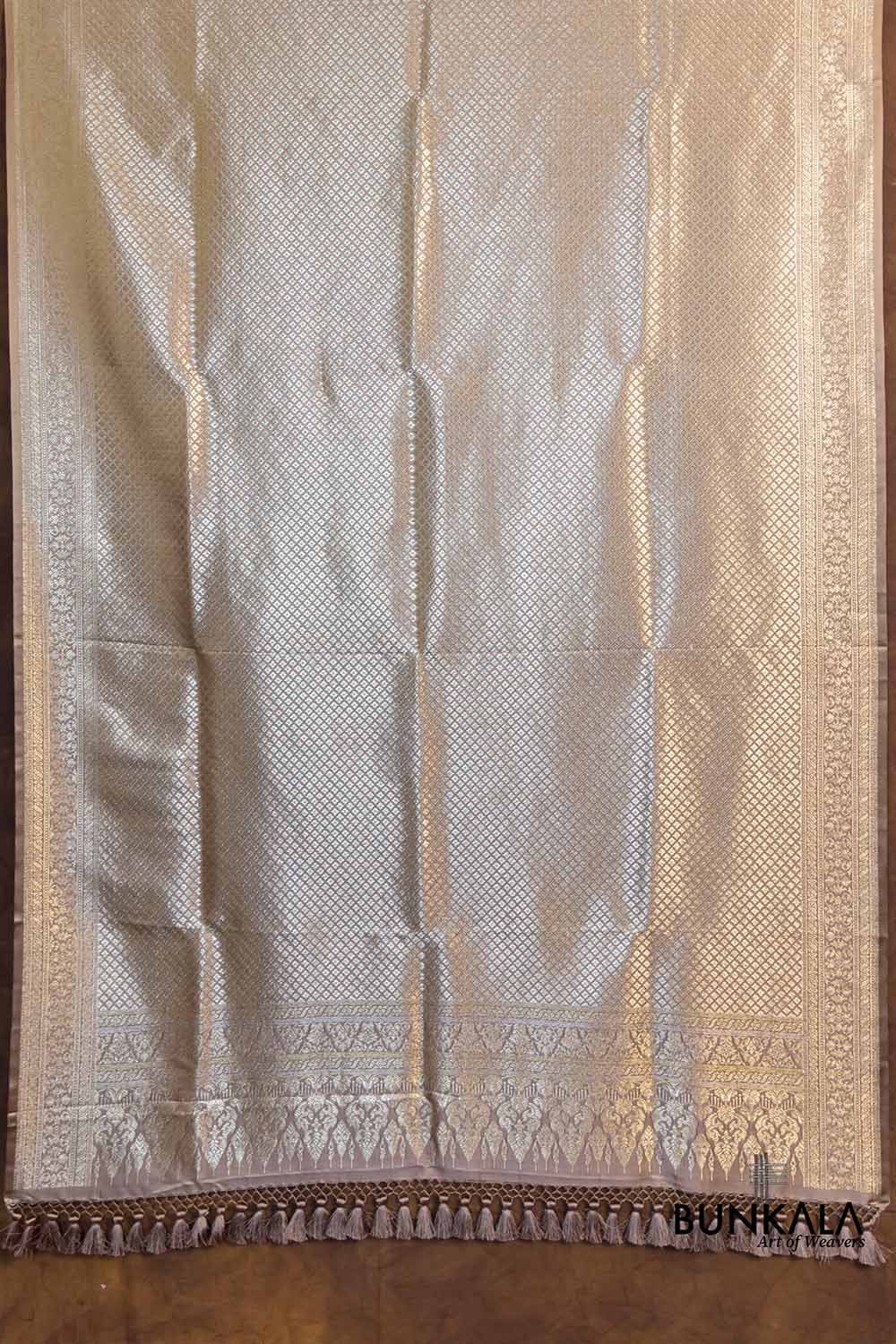 Ivory English Beige Mashru Silk Brocade Weaved Banarasi Dupatta