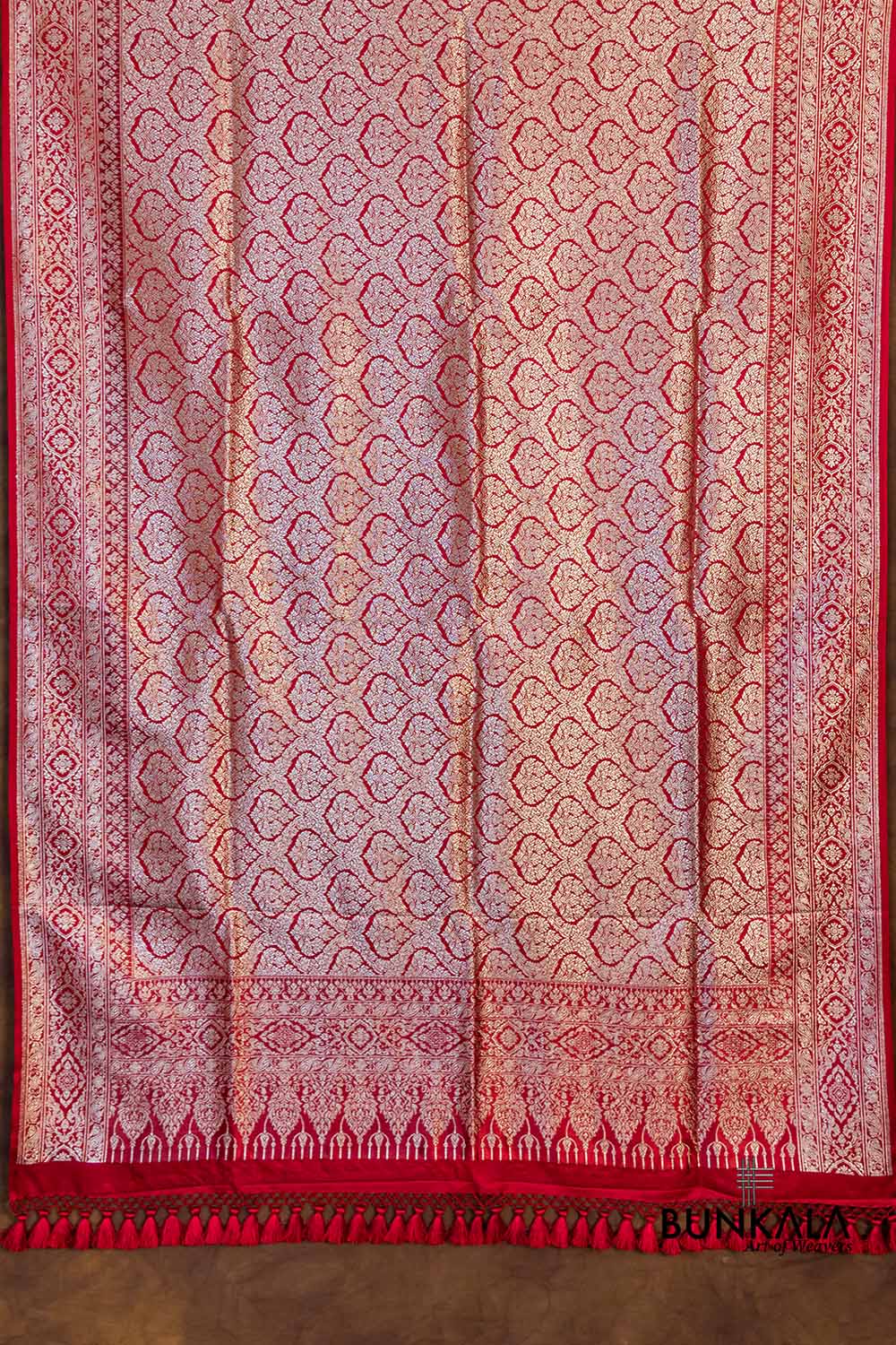 Bridal Rich Red Mashru Silk Brocade Weaved Big Border Banarasi Dupatta