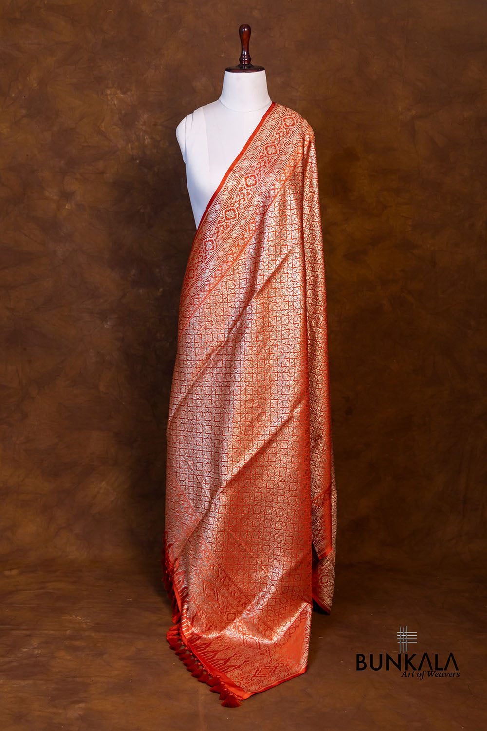 Burnt Orange Mashru Silk Brocade Weaved Big Border Banarasi Dupatta