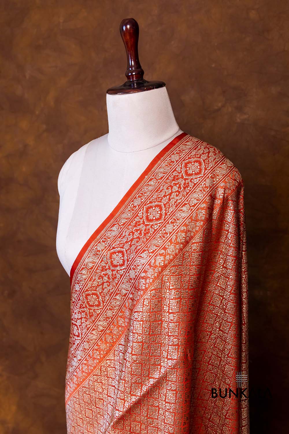 Burnt Orange Mashru Silk Brocade Weaved Big Border Banarasi Dupatta