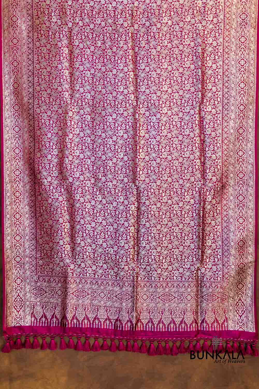 Blushing Rani Pink Mashru Silk Brocade Weaved Big Border Banarasi Dupatta