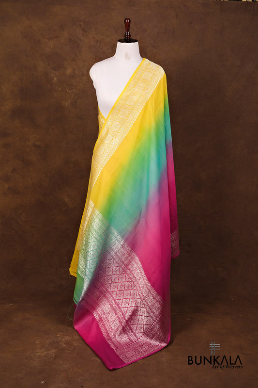 Multicolor Shaded Plain Silver Zari Handloom Banarasi Pure Tussar Silk Dupatta