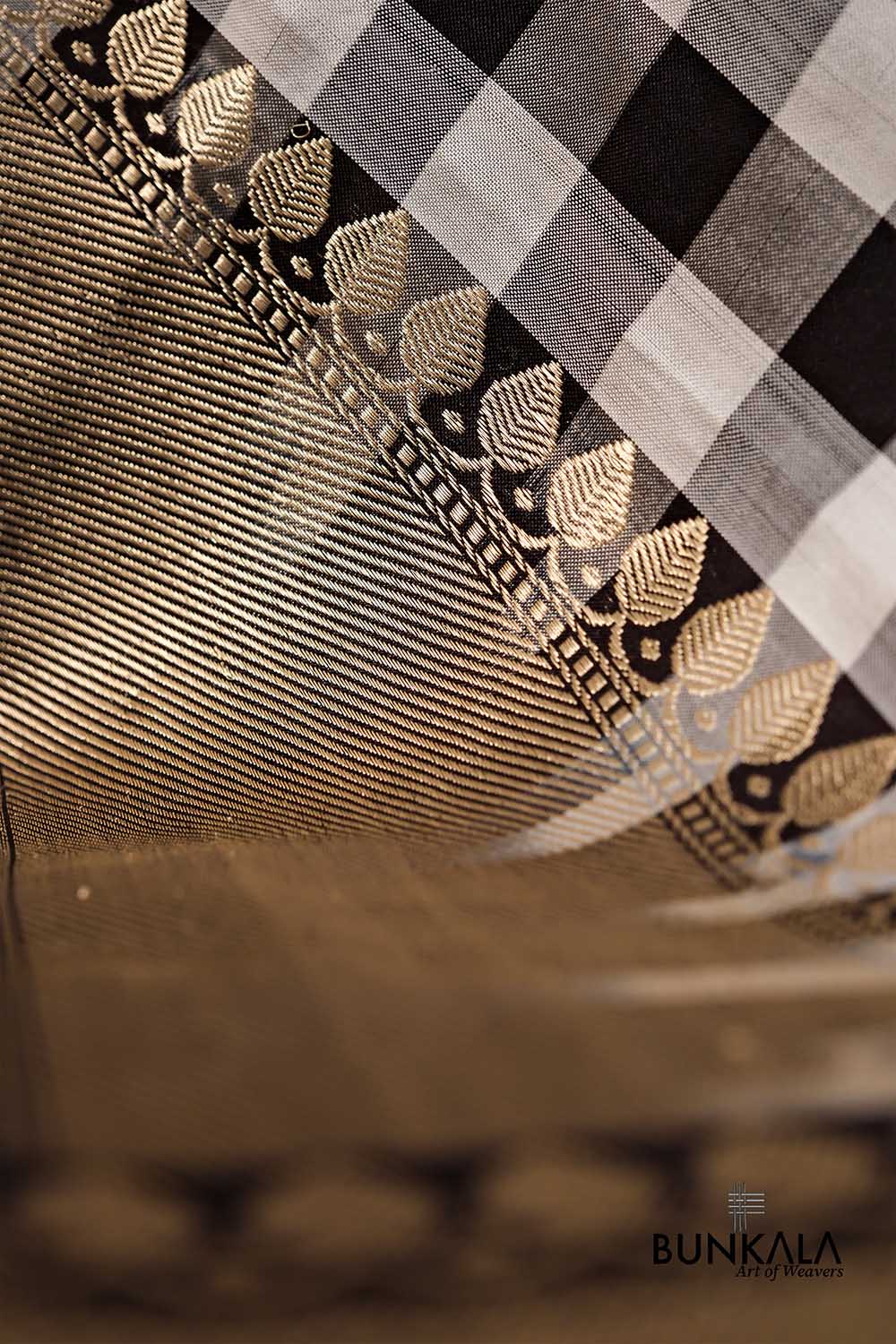 Black and White Checks Ektara Handloom Banarasi Pure Katan Silk Dupatta