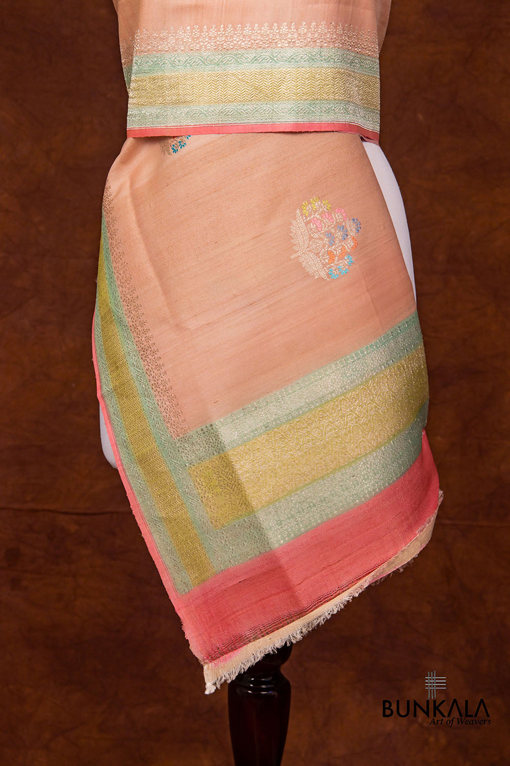 Peach Pure Tussar Silk Handloom Allover Big Meenakari Buta Banarasi Dupatta