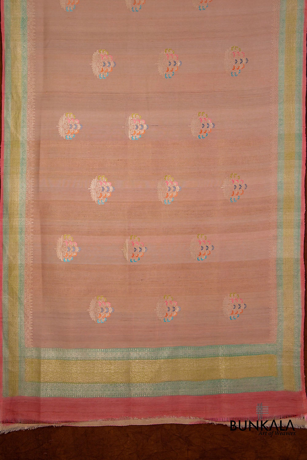 Peach Pure Tussar Silk Handloom Allover Big Meenakari Buta Banarasi Dupatta