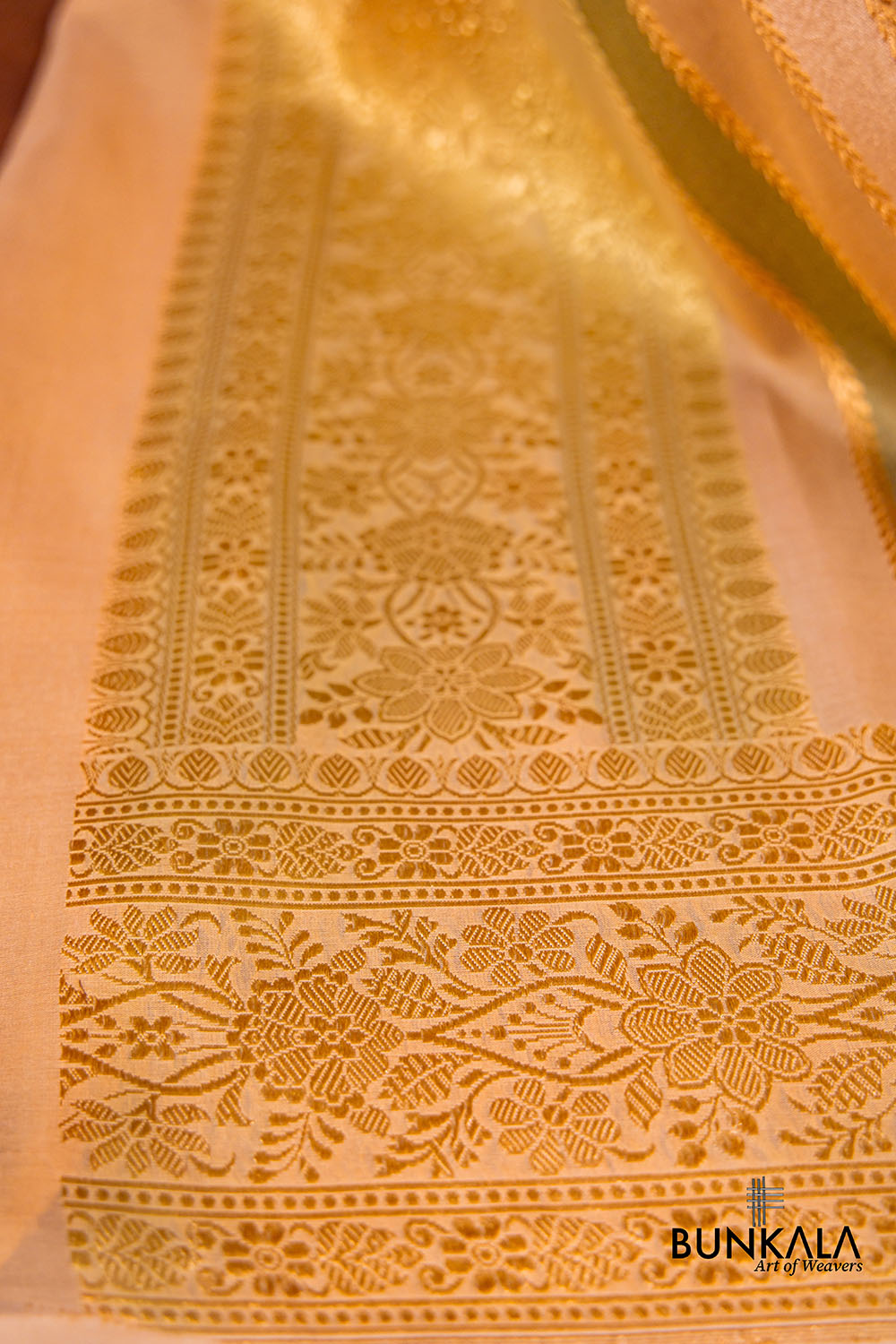 Beige Pure Katan Silk Handloom Multicolor Stripe Banarasi Dupatta