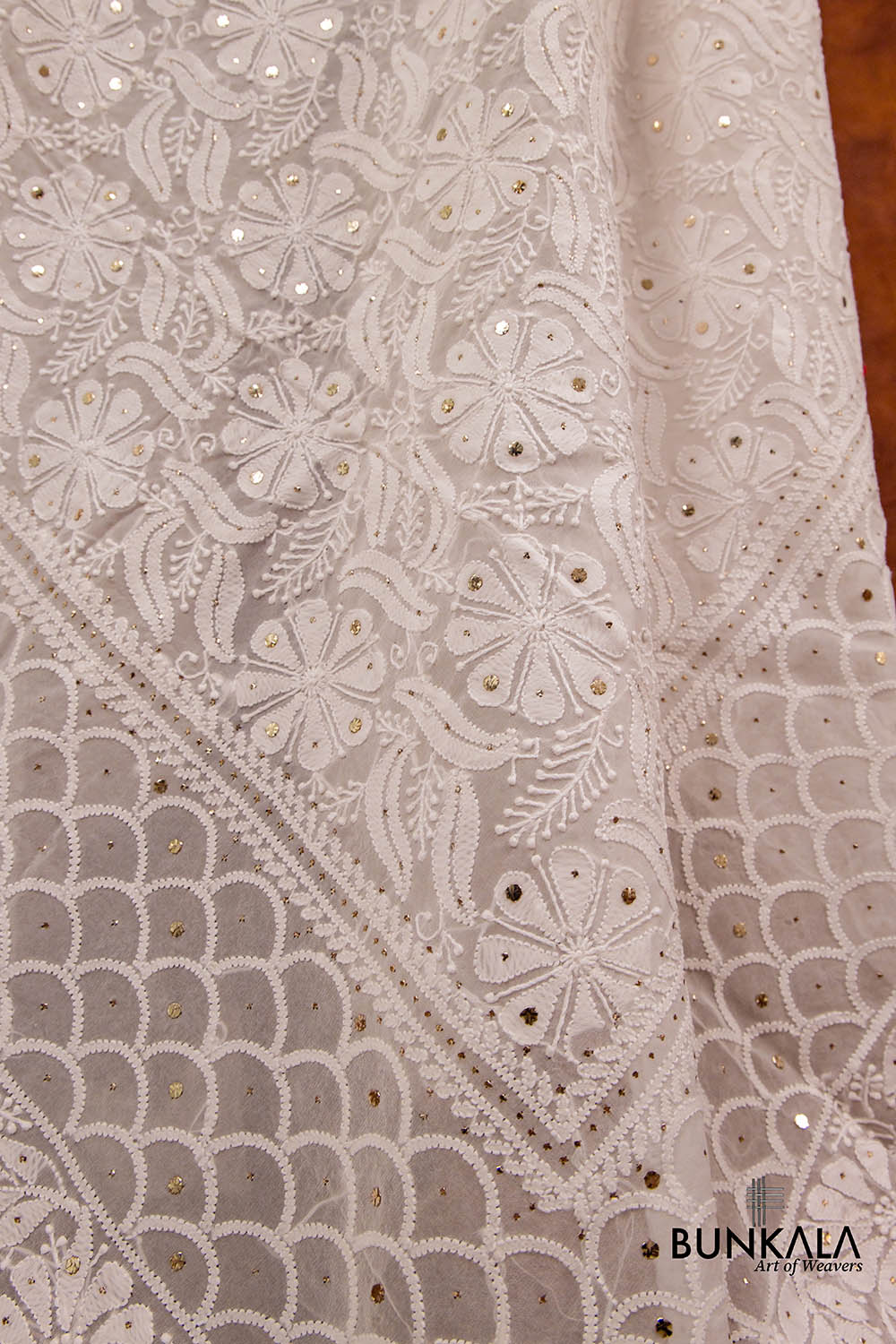 Dyeable Pure Georgette Hand Mukesh Work Chikankari Dupatta