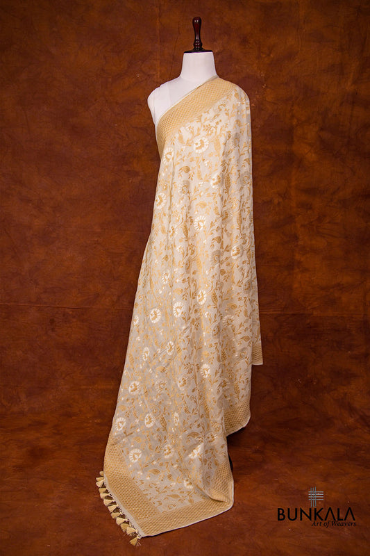 Dyeable Pure Moonga Silk Handloom Sona Rupa Jaal Design Banarasi Dupatta