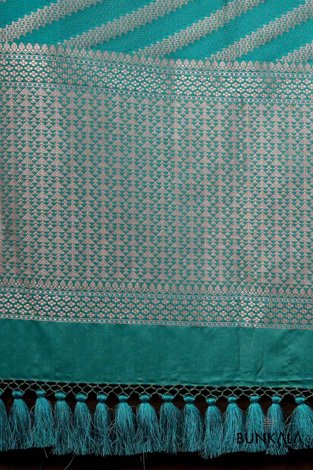 Turquoise Blue Chevron Zig Zag Pattern Weaved Banarasi Mashru Silk Dupatta