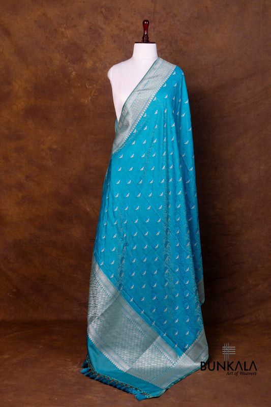 Double Shed Blue Jamewar Tanchui Banarasi Mashru Silk Dupatta