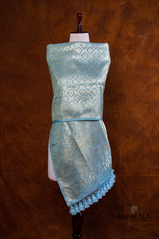 Sky Blue Mashru Silk Brocade Weaved Banarasi Dupatta
