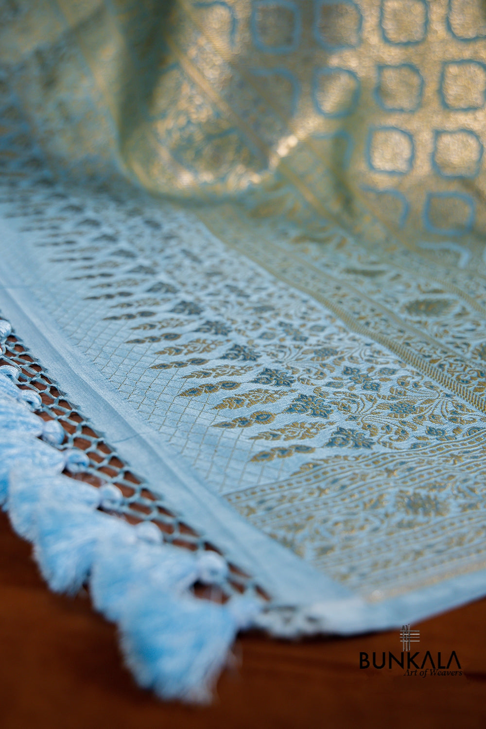 Sky Blue Mashru Silk Brocade Weaved Banarasi Dupatta