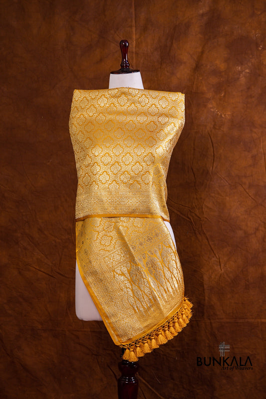 Yellow Mashru Silk Brocade Weaved Banarasi Dupatta