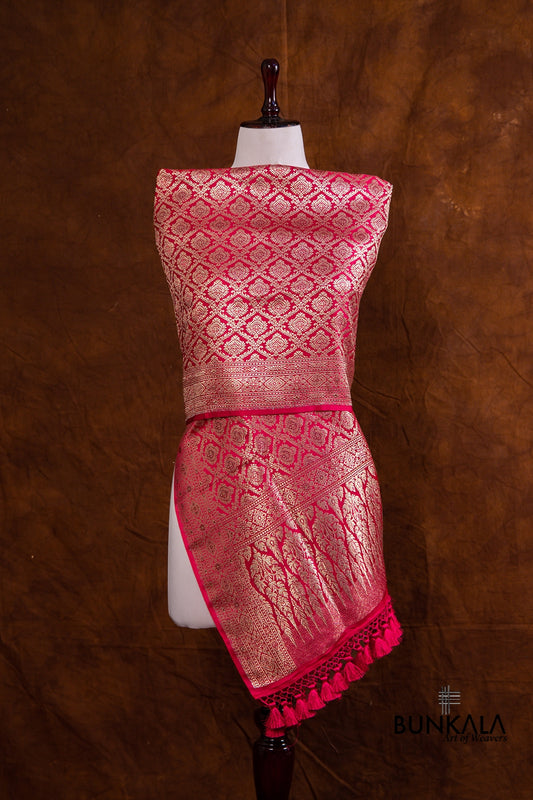 Reddish Pink Mashru Silk Brocade Weaved Banarasi Dupatta