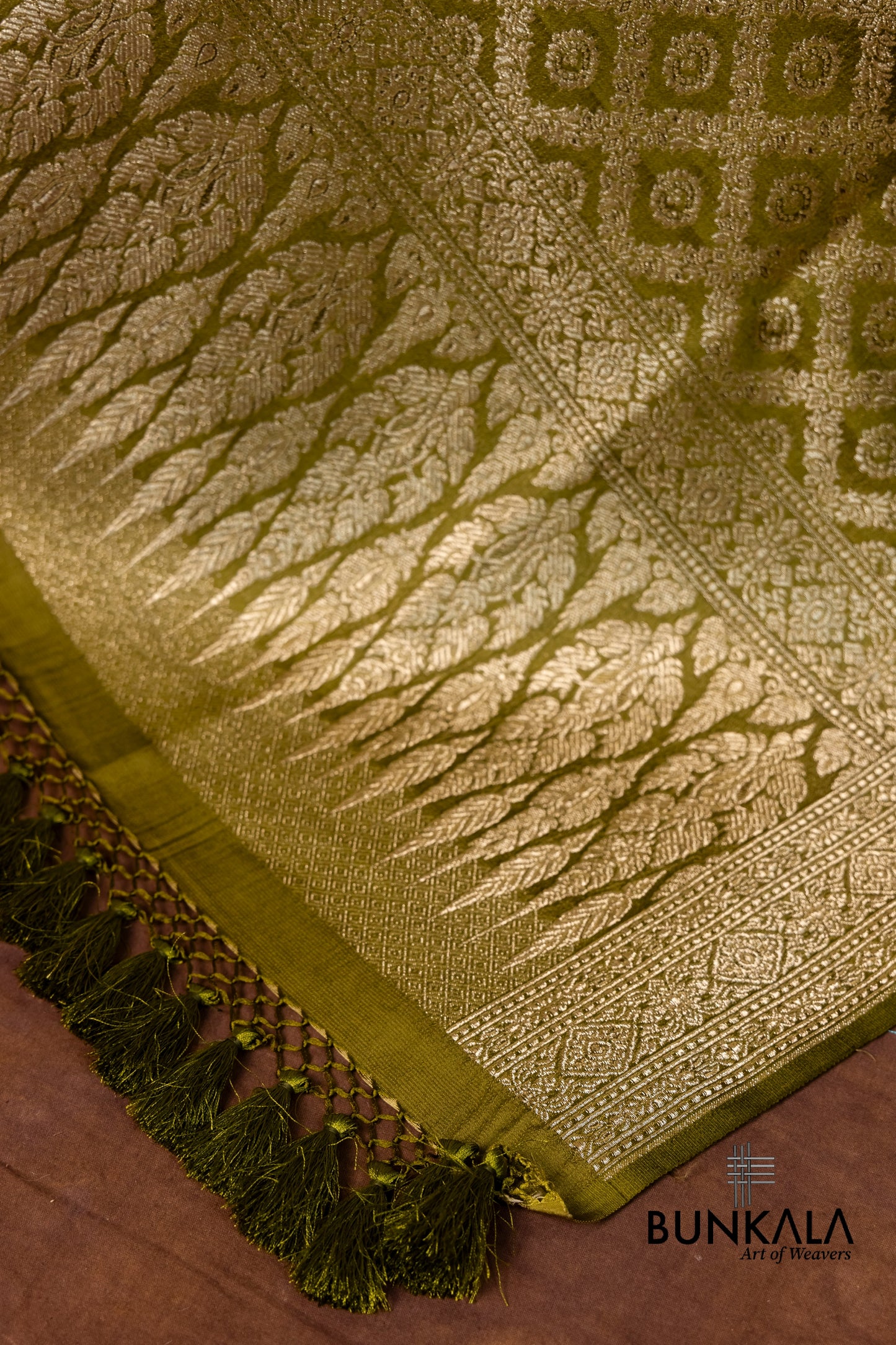 Olive Green Mashru Silk Brocade Weaved Banarasi Dupatta
