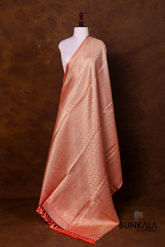 Pastel Peach Mashru Silk Brocade Weaved Banarasi Dupatta