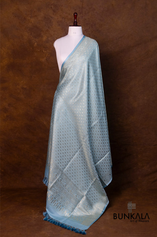 Sky Blue Mashru Silk Brocade Weaved Banarasi Dupatta