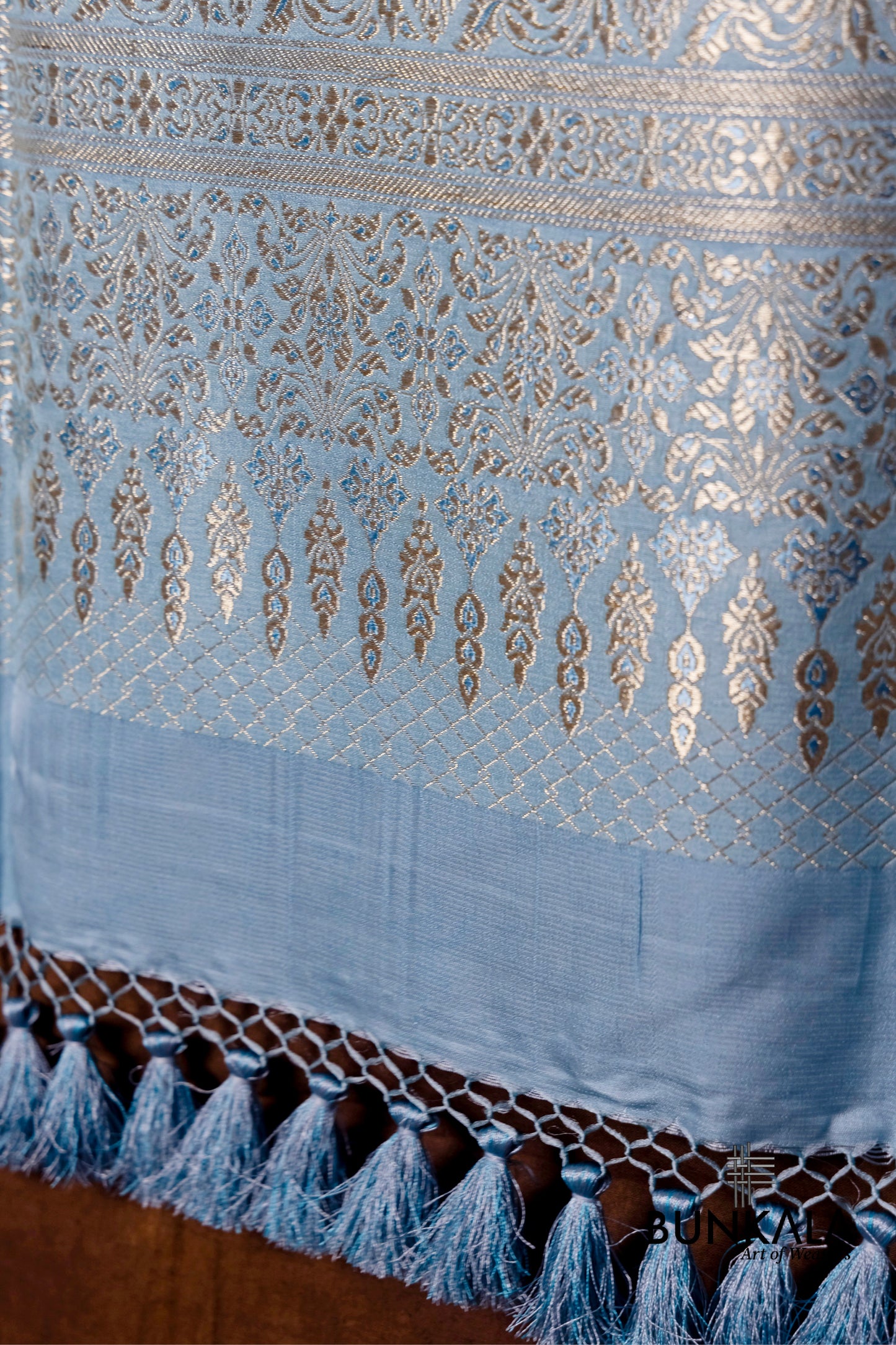 Sky Blue Mashru Silk Brocade Weaved Banarasi Dupatta