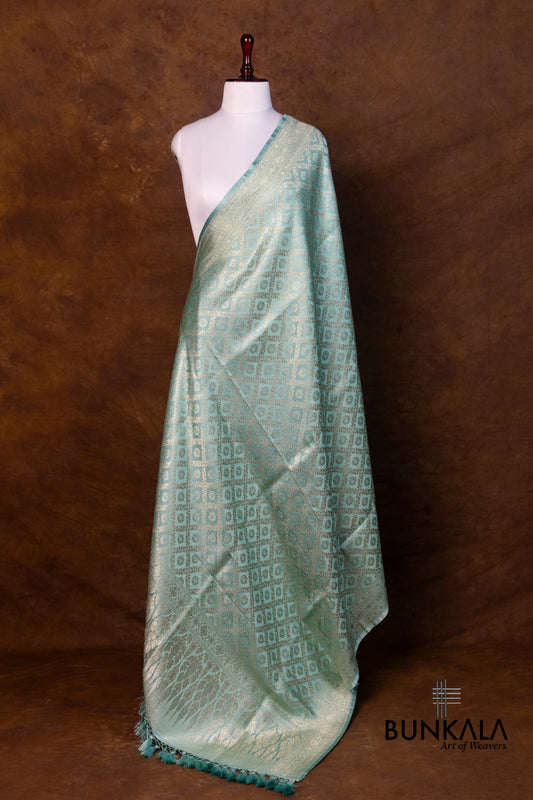 Ice Blue Mashru Silk Brocade Weaved Banarasi Dupatta