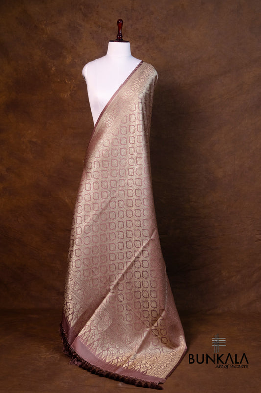 Pastel Brown Mashru Silk Brocade Weaved Banarasi Dupatta