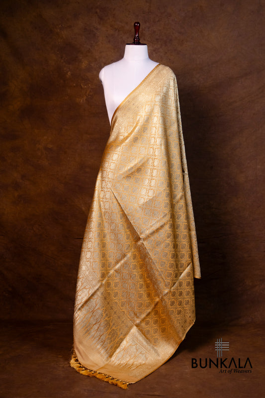Pastel Yellow Mashru Silk Brocade Weaved Banarasi Dupatta