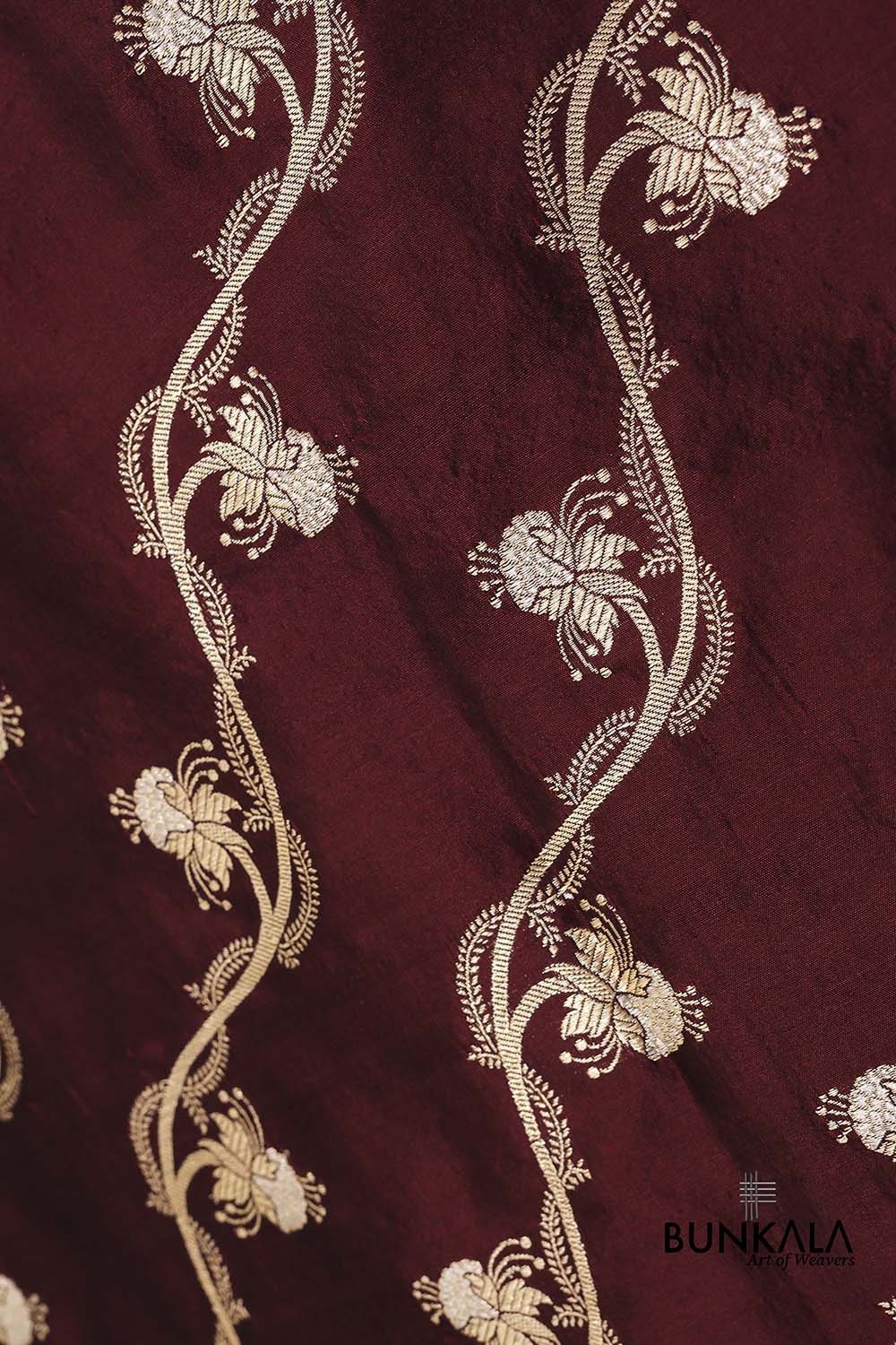 Maroon Leheriya Jangla Kadwa Handweaved Banarasi Pure Katan Silk Dupatta