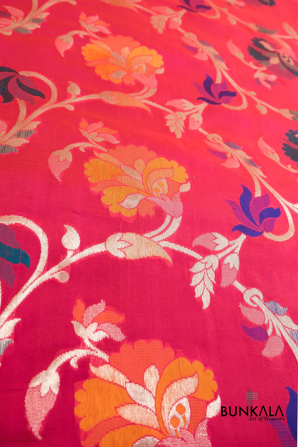 Pink Floral Jaal Meenakari Handloom Banarasi Pure Katan Silk Dupatta