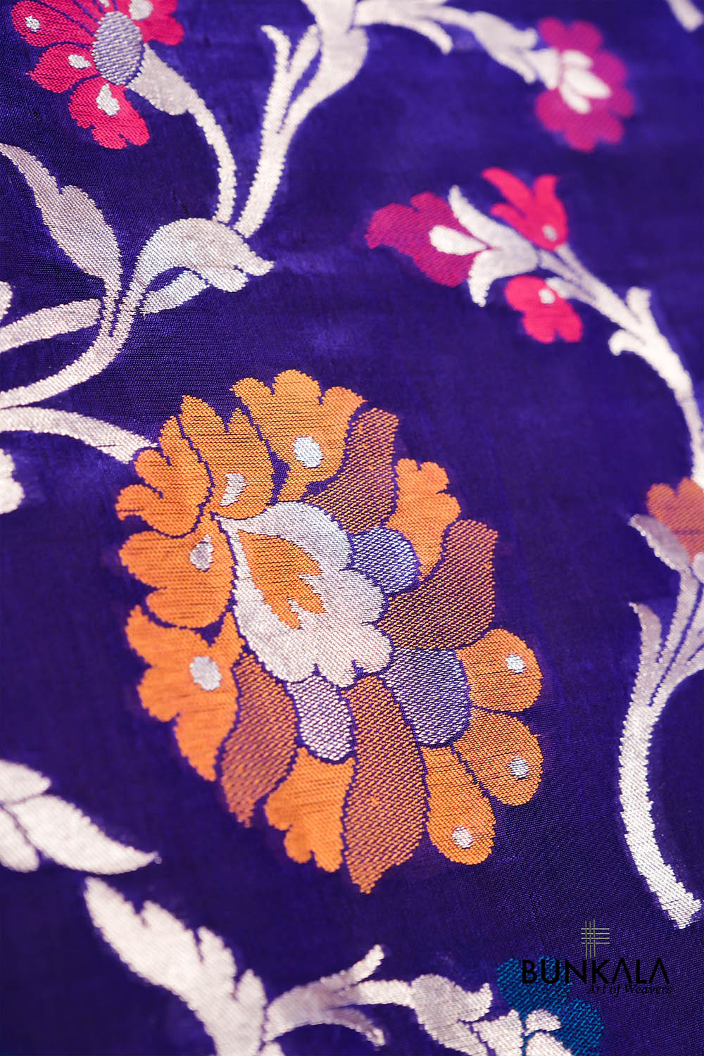 Blue Floral Jaal Meenakari Handloom Banarasi Pure Katan Silk Dupatta