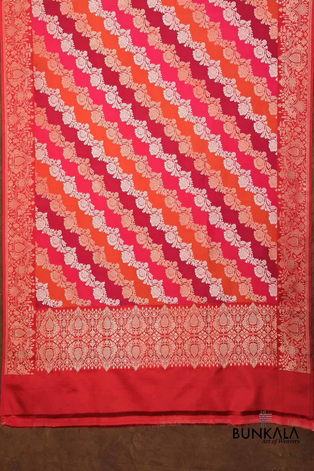 Red Rangkaat Sona Rupa Kadwa Handweaved Banarasi Pure Katan Silk Dupatta