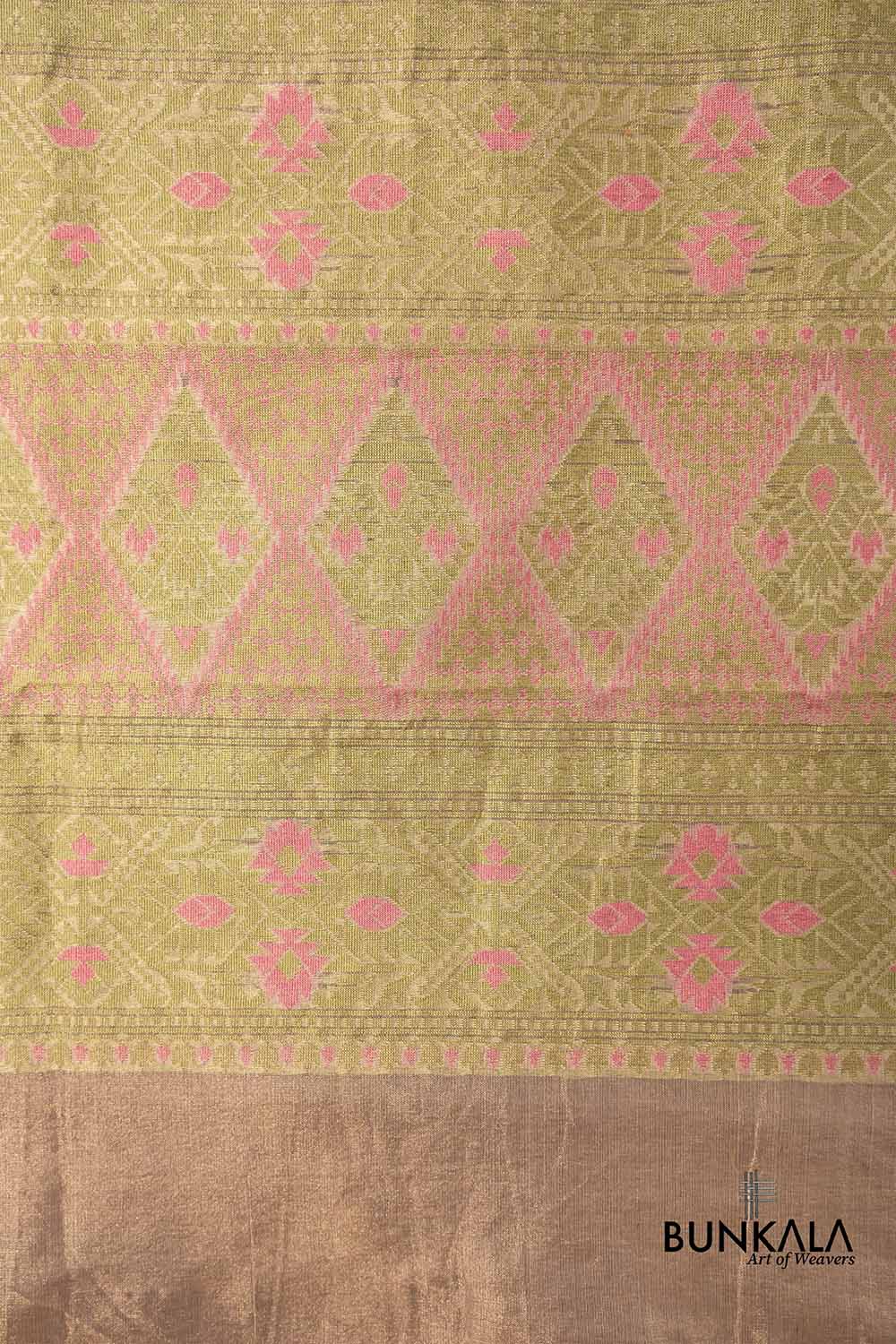 Golden and Pink Resham Floral Design Handloom Banarasi Pure Tissue Silk Dupatta