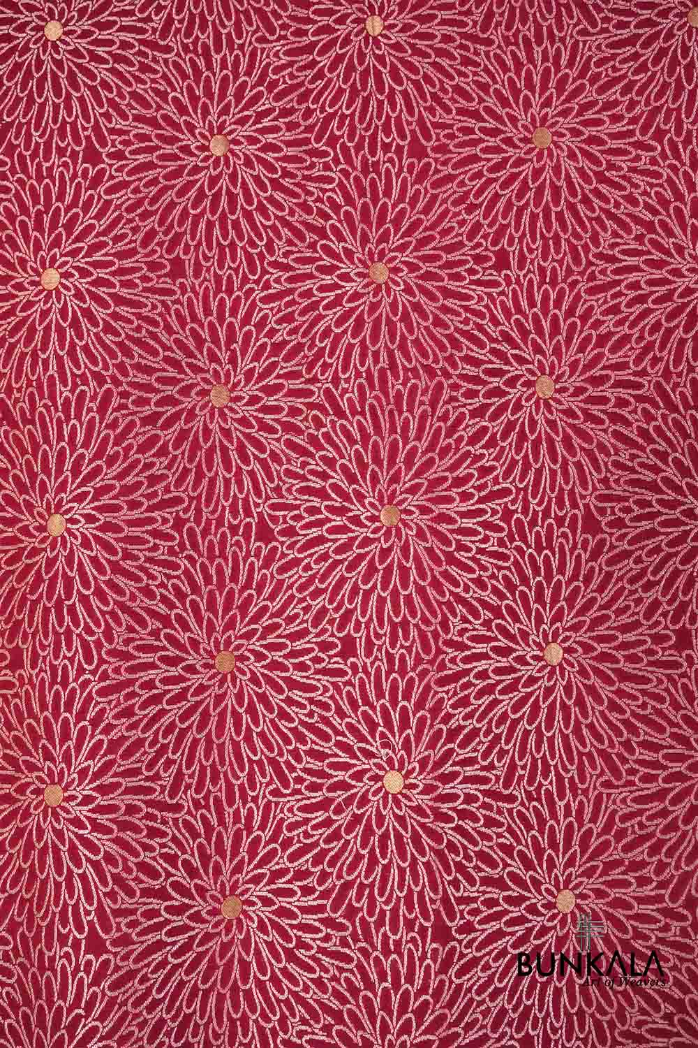 Reddish Pink Flower Design Handloom Banarasi Pure Moonga Silk Dupatta