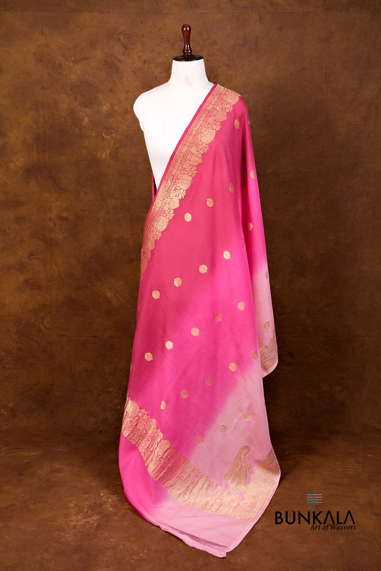 Pink Shaded Kadwa Buti Handweaved Banarasi Pure Moonga Silk Dupatta