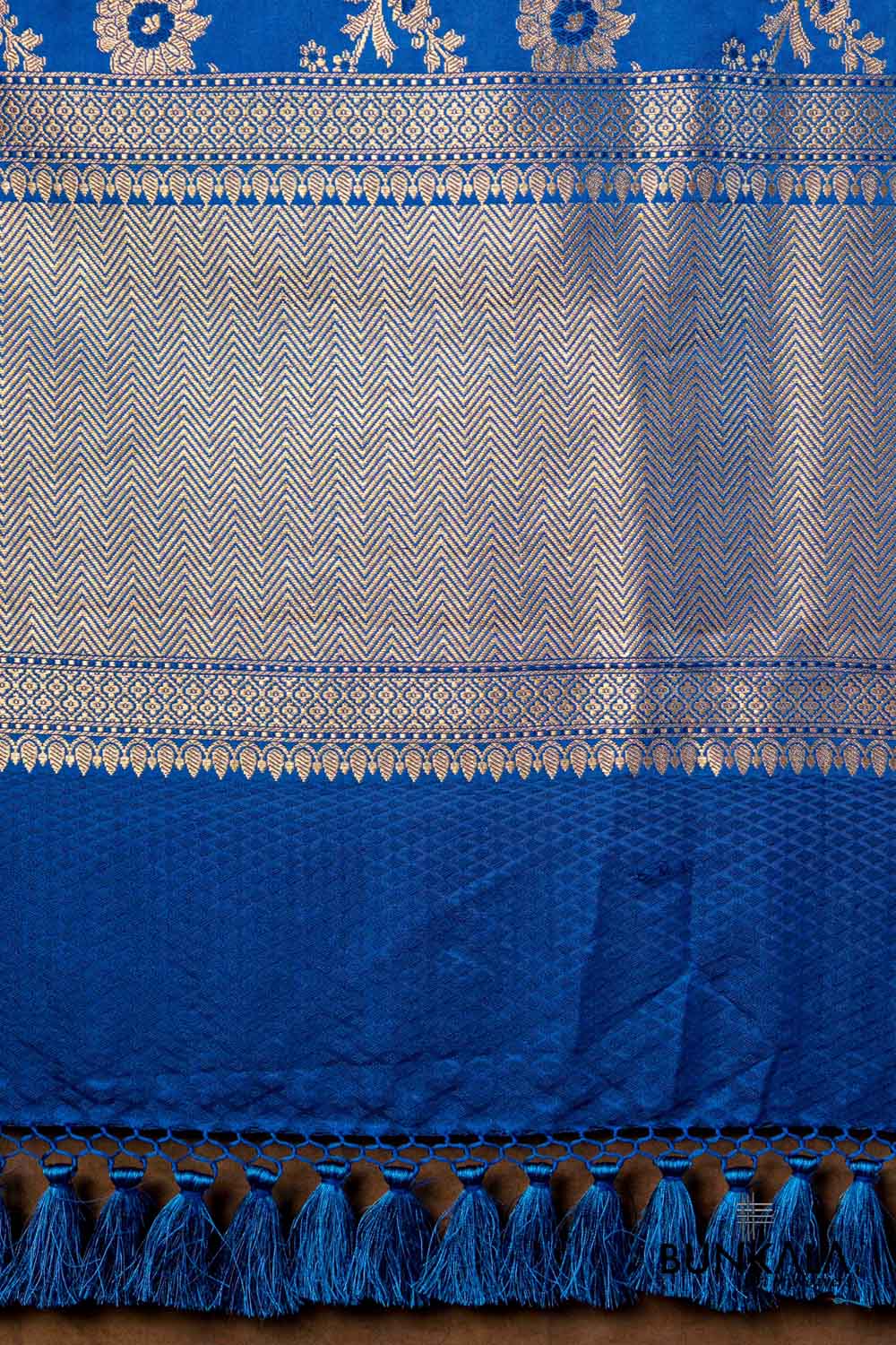 Royal Blue Floral Jaal Leaf Meenakari Weaved Banarasi Mashru Silk Dupatta