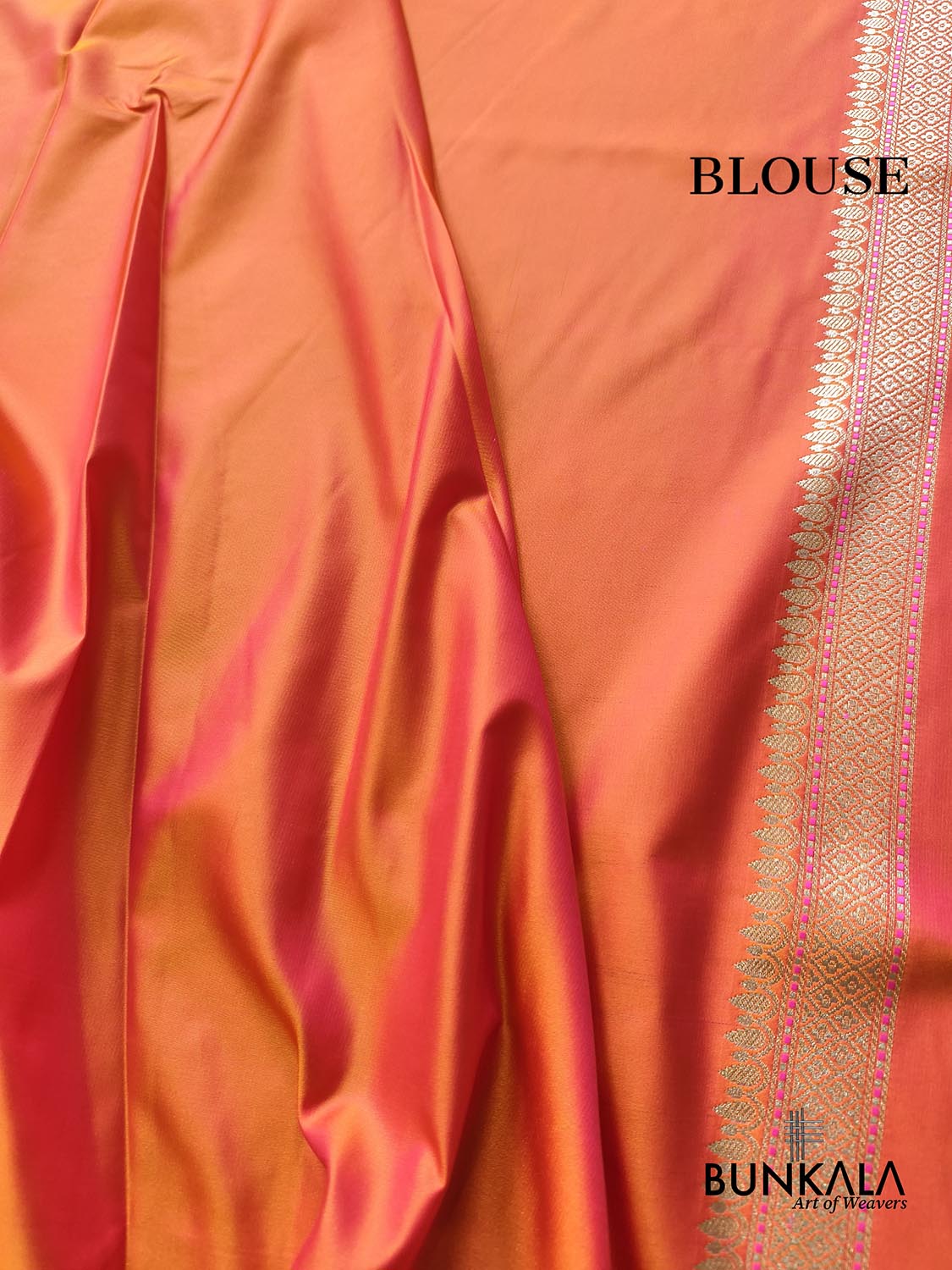 Shot Orange Pink Meena Floral Jaal All Over Weaved Banarasi Mashru Silk Saree