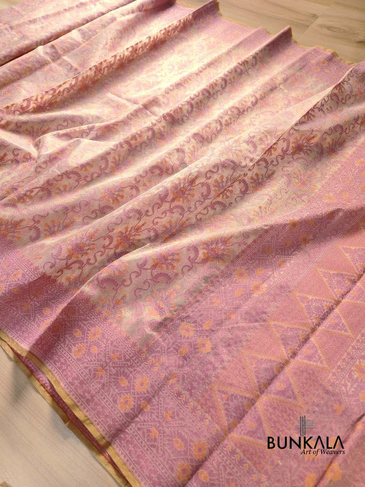 Pink with Beige Banarasi Soft Tissue Silk Saree