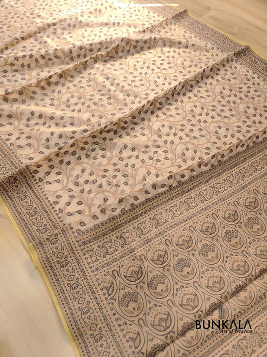 Black with Beige Banarasi Soft Tissue Silk Saree