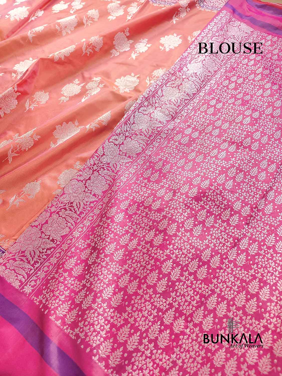 Pink Double Shaded Silver Zari Banarasi Pure Katan Silk Handloom Saree