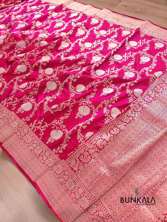 Reddish Pink Kadwa Jaal Banarasi Pure Katan Silk Handloom Saree