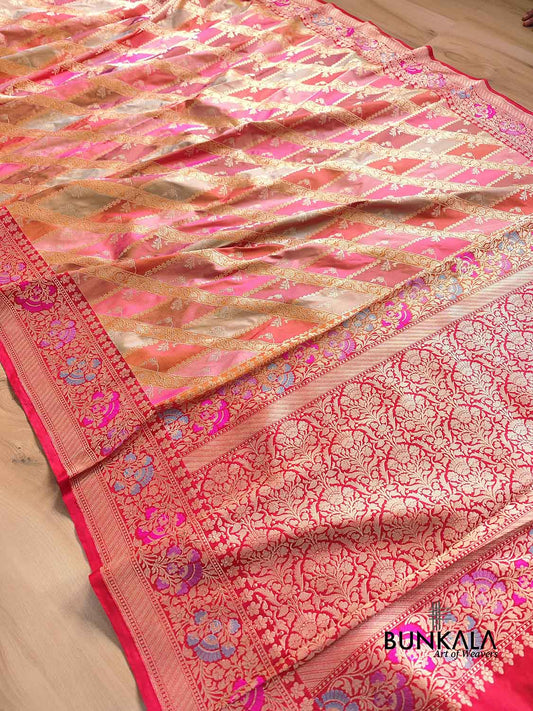 Multicolor Rangkat Kadwa Banarasi Pure Katan Silk Handloom Saree