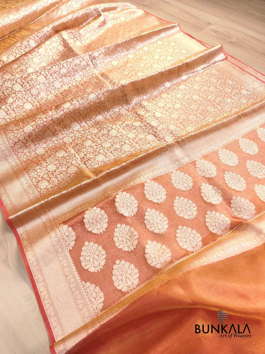 Pink Shot Allover Floral Tanchui Handloom Banarasi Tissue Silk Saree