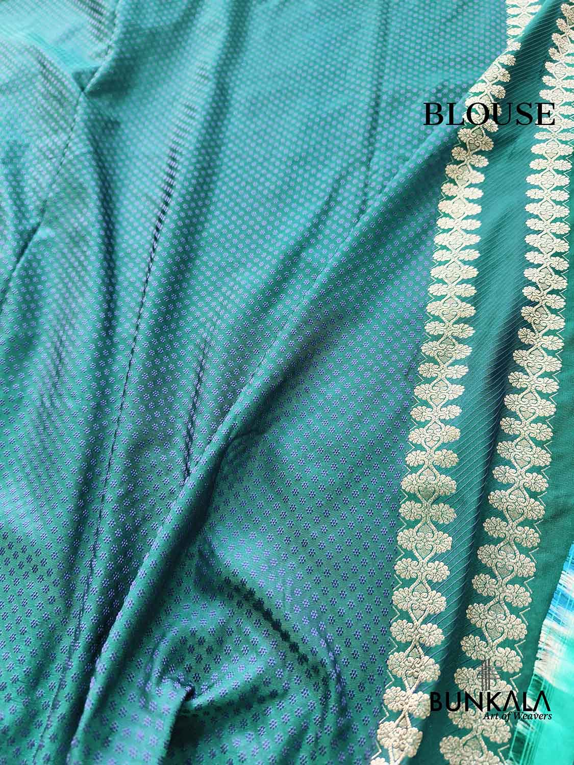 Dark Cyan Green Leaf Buta Weaved Banarasi Mashru Silk Saree