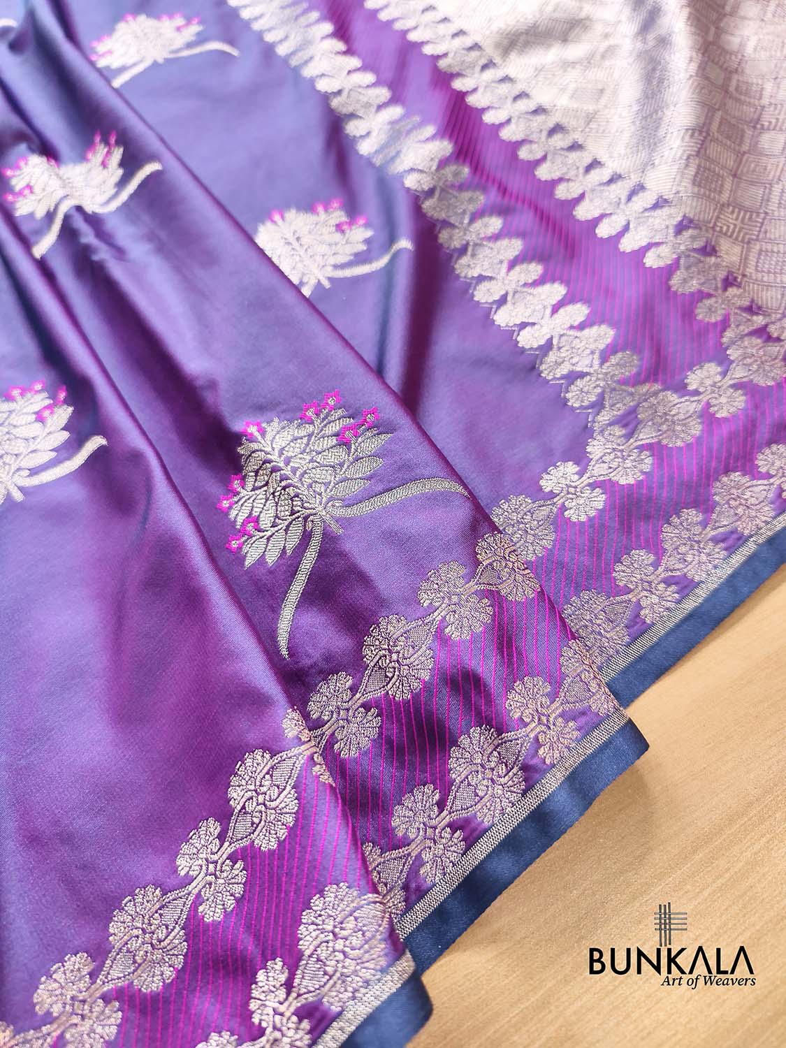 Purple Leaf Buta Weaved Banarasi Mashru Silk Saree