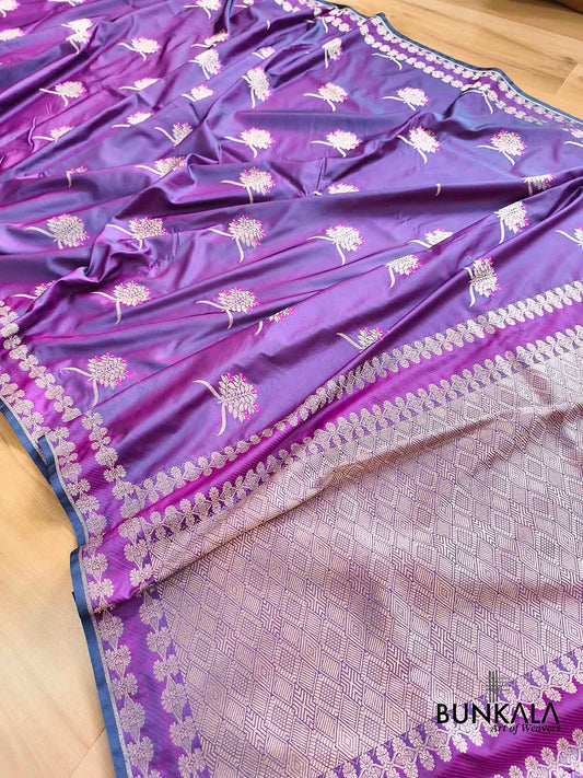 Purple Leaf Buta Weaved Banarasi Mashru Silk Saree