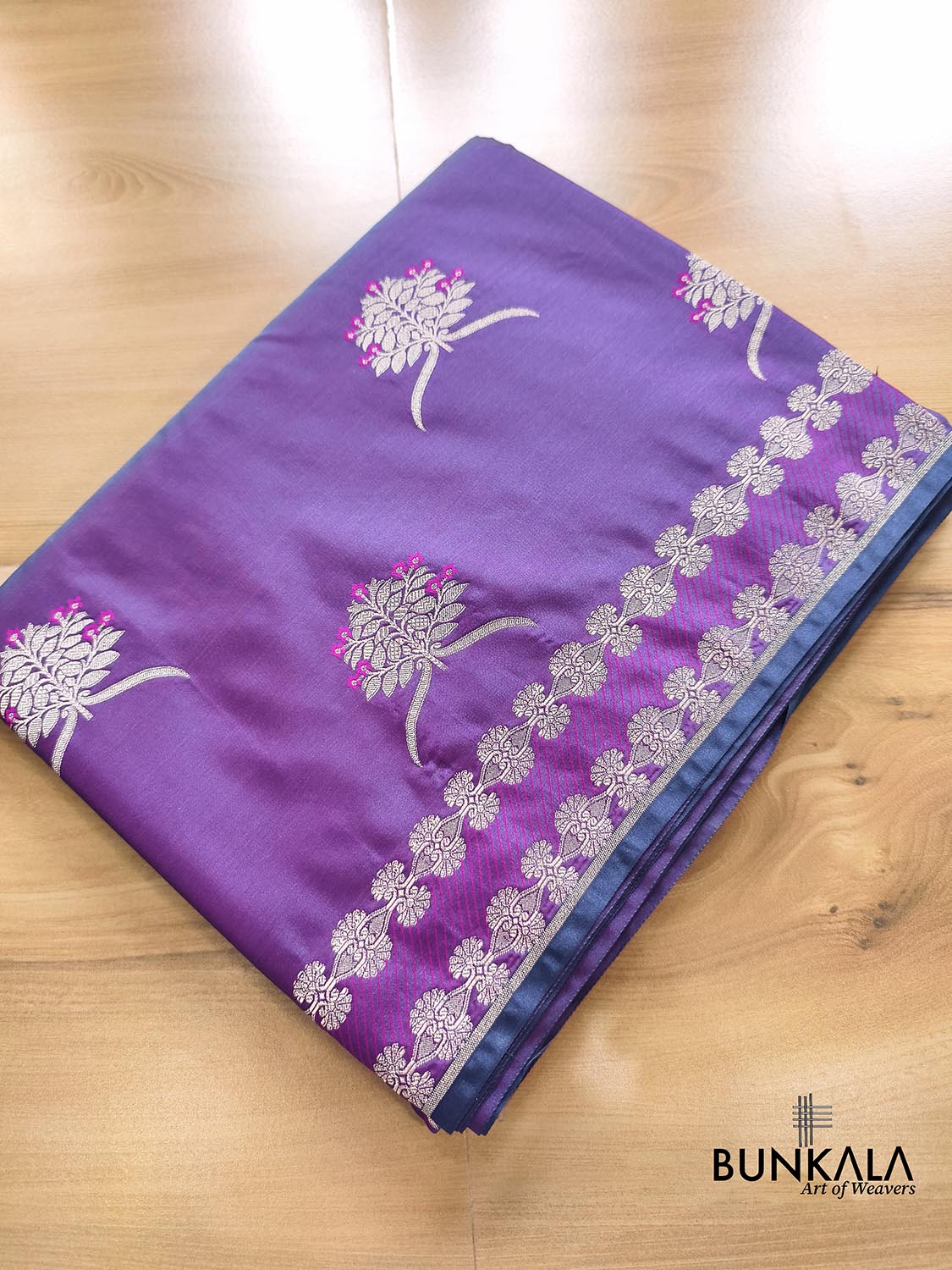 Purple Leaf Buta Weaved Banarasi Mashru Silk Saree