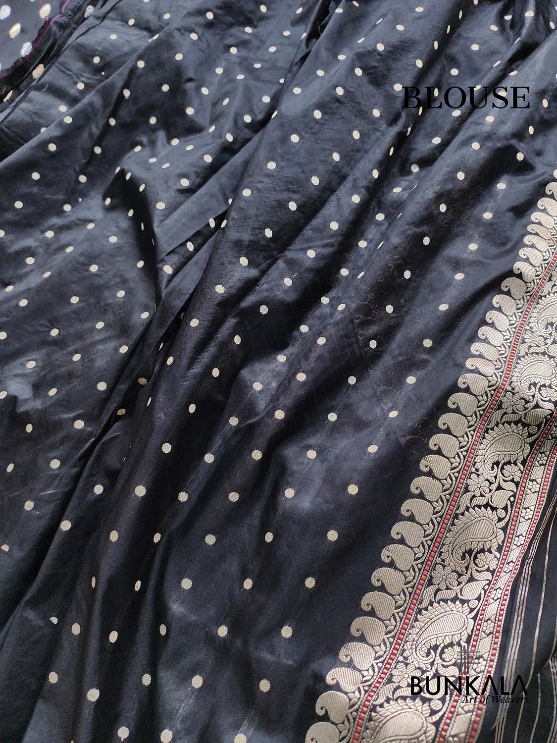 Jet Black Sona Rupa Kadwa Handweaved Buti Banarasi Pure Katan Silk Saree