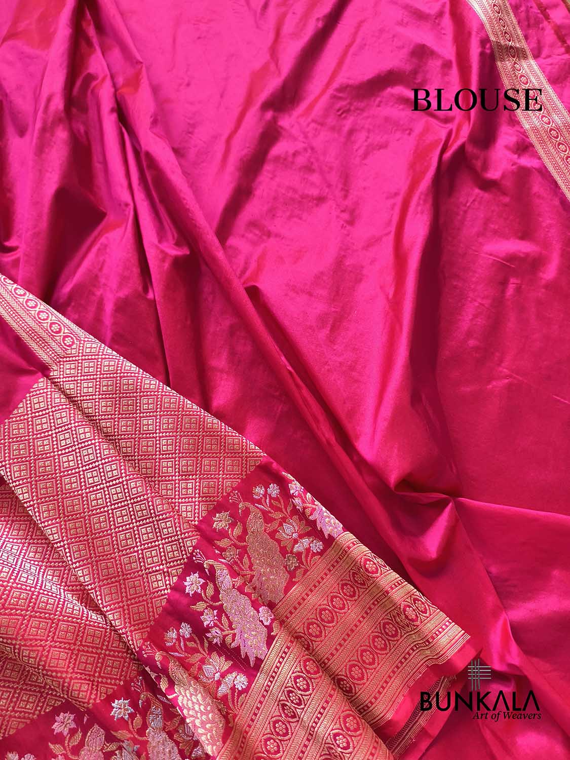 Magenta Pink Swan Buta Kadwa Handweaved Banarasi Pure Katan Silk Saree