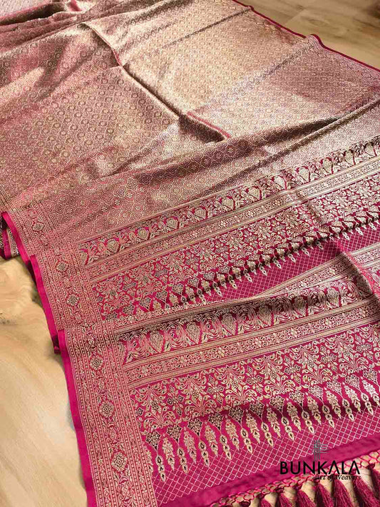 Maroon Brocade Weaved Banarasi Mashru Silk Saree
