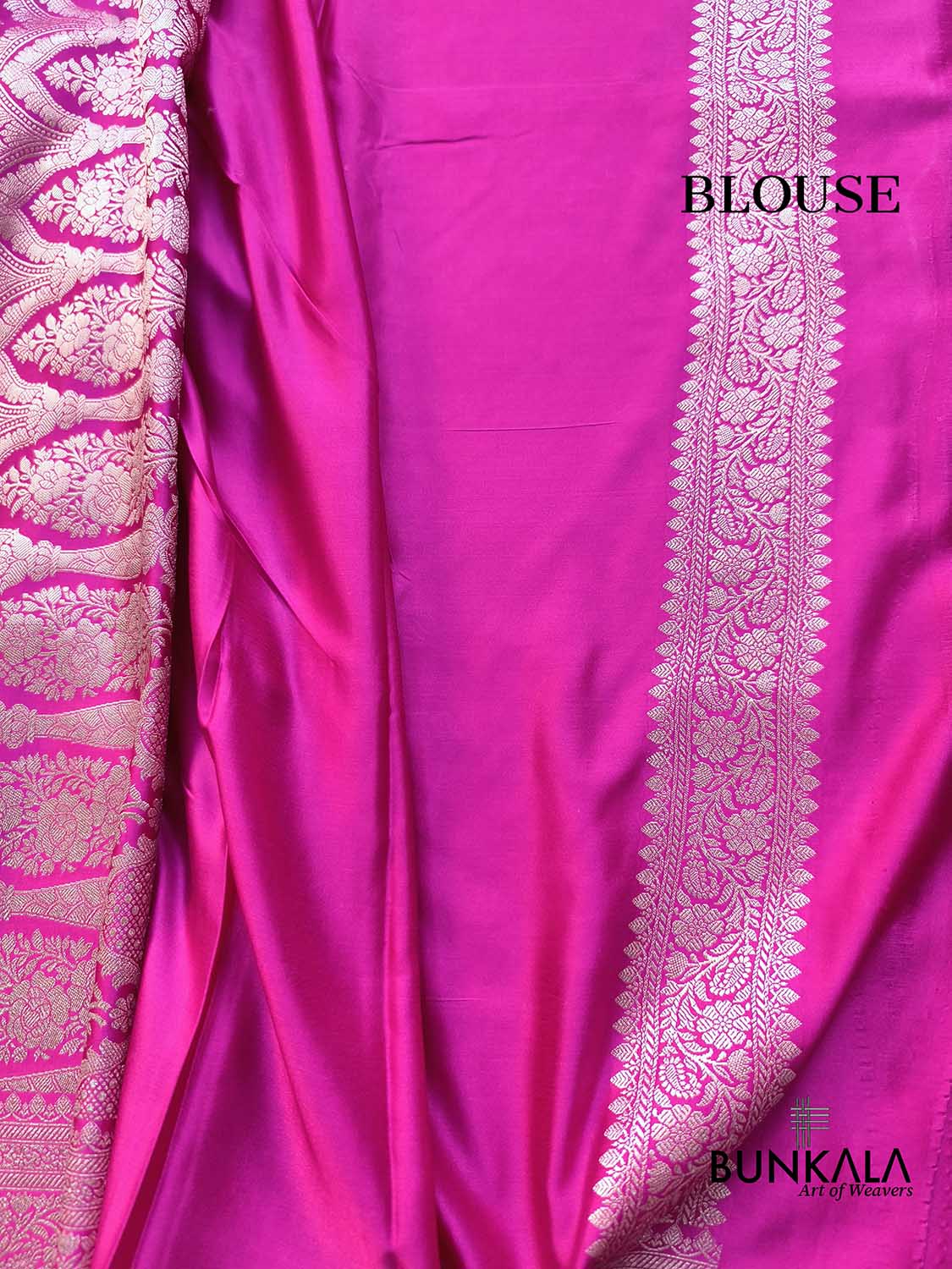 Dark Pink Small Buti Floral Border Weaved Banarasi Mashru Silk Saree