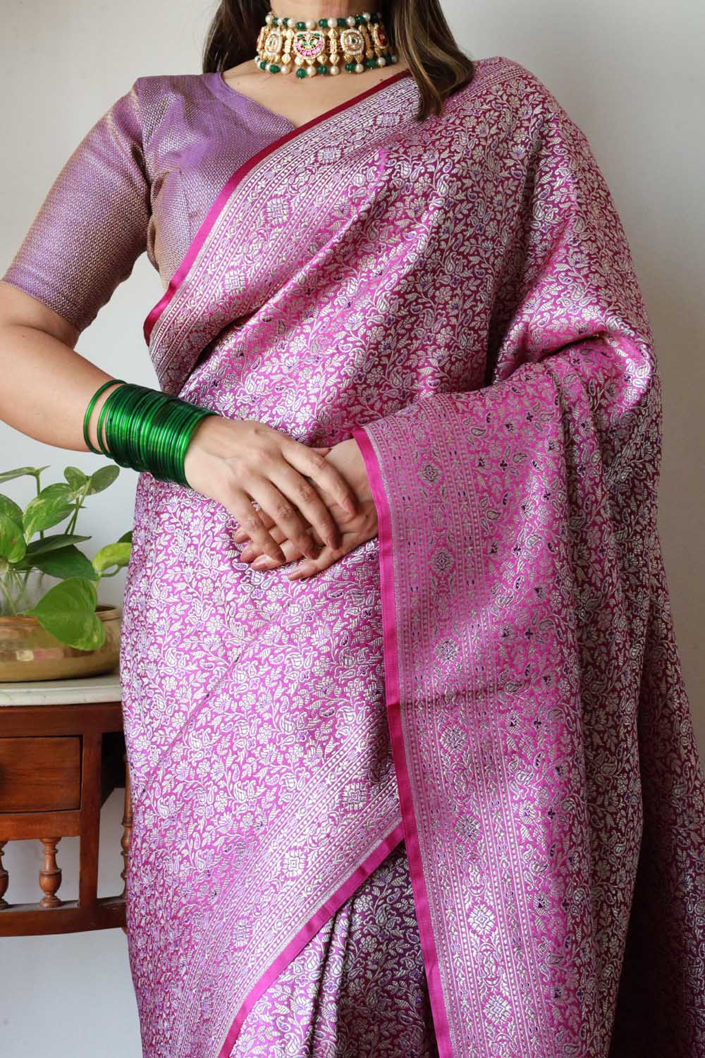 Purple Brocade Weaved Banarasi Mashru Silk Saree