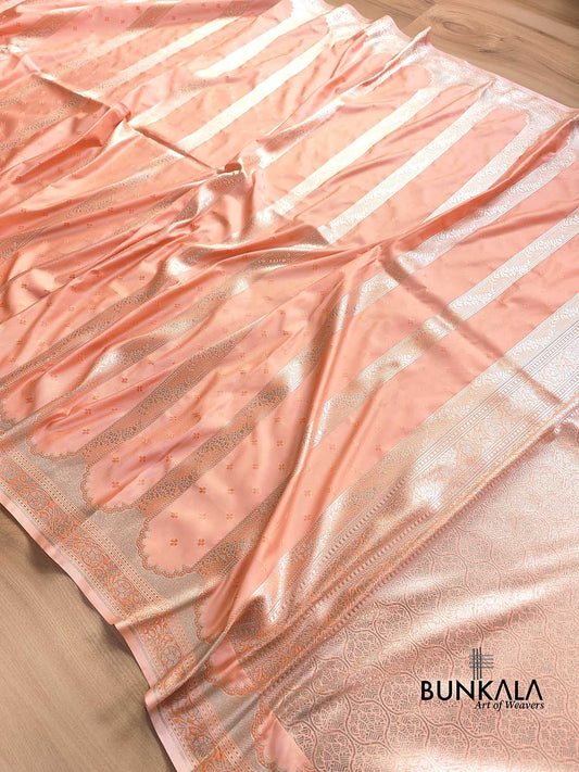 Pastel Peach Soft Mashru Silk Jamewar Weaved Banarasi Saree